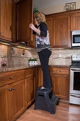 2-Step Molded Plastic Step Stool, Lightweight, Slip Resistant, Black W215