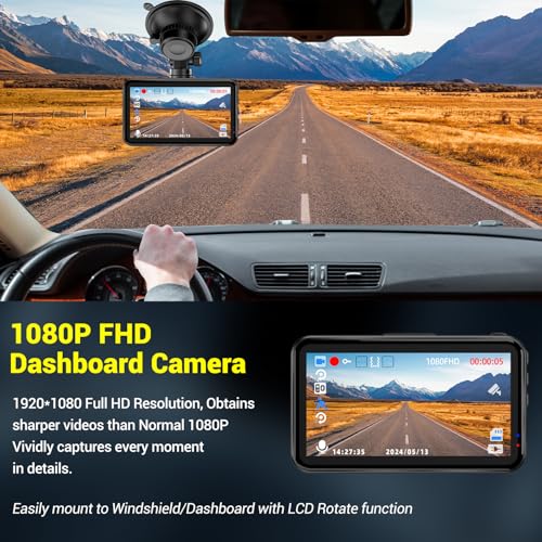 Dash Cam 1080P FHD with 32GB Card, Night Vision, 170° Wide Angle V8397