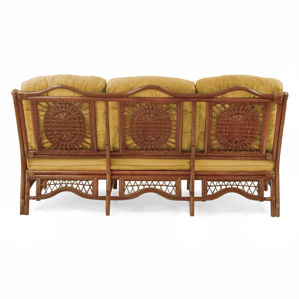 Three-Seater Rattan Wicker Sofa with Light Brown Cushions Q289