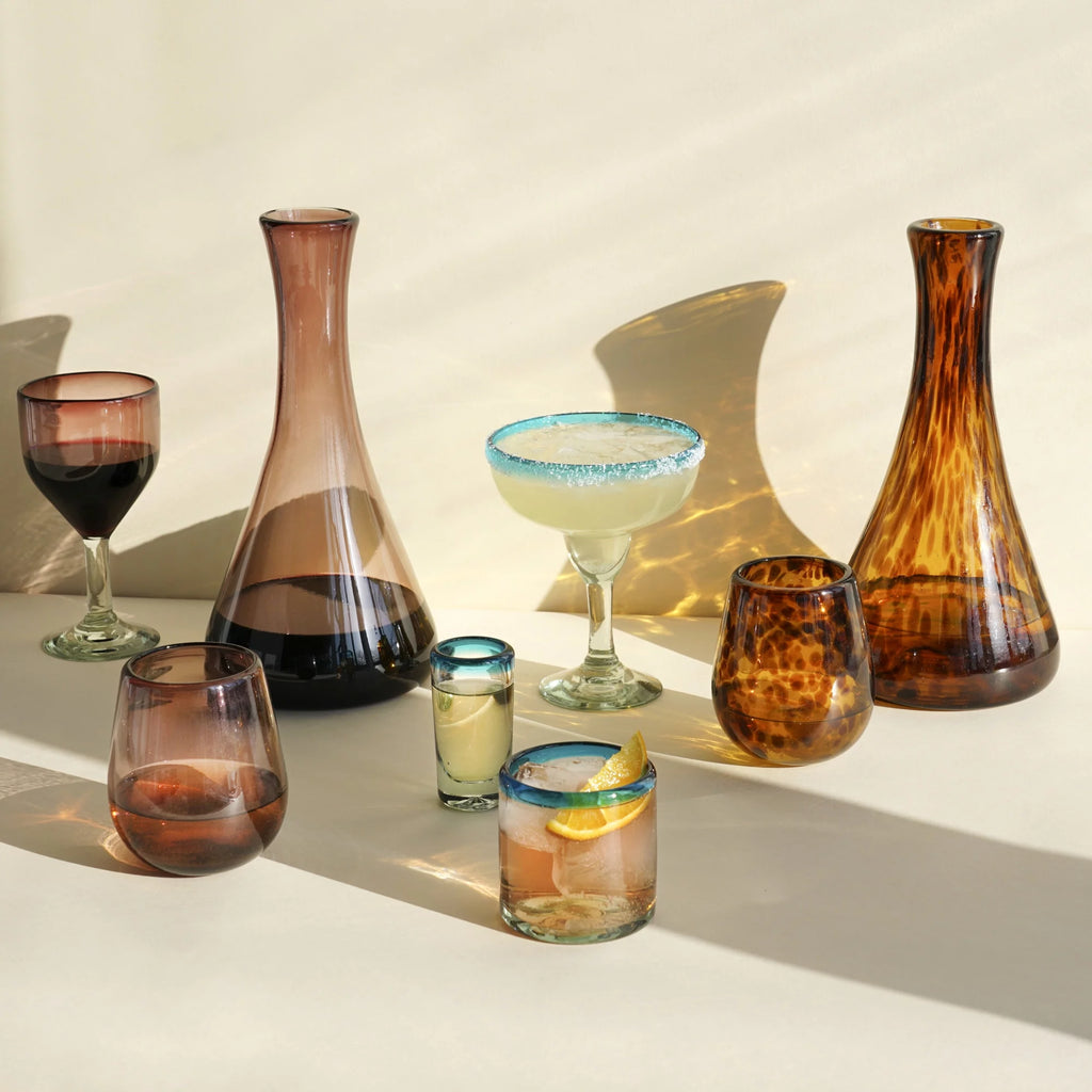 Tortoise Shell Stemless Wine Glasses, Recycled Glass, 13oz, Set of 2 E621733