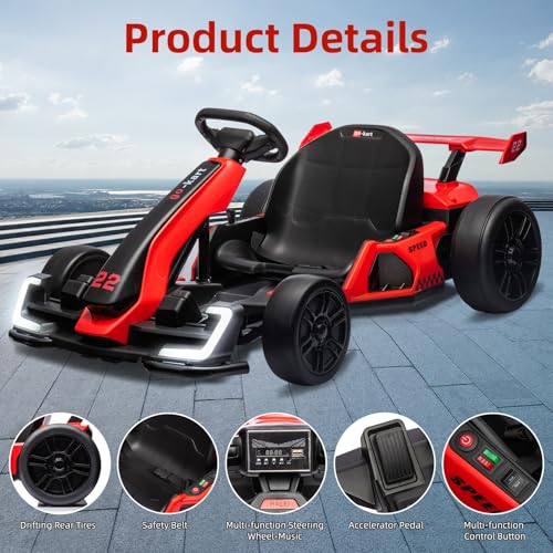 Electric Go Kart for Kids with Drift Function, Adjustable Seat, 8mph Y28704