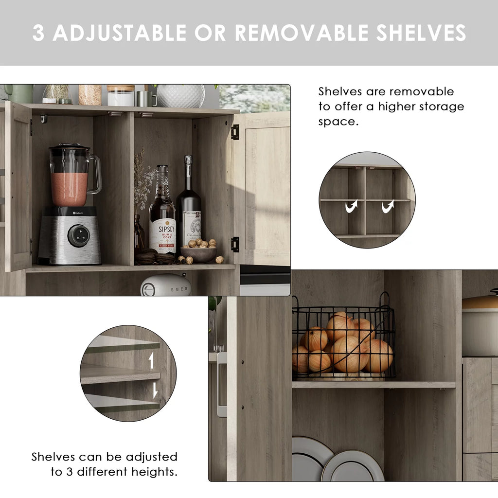 Large Kitchen Pantry with Adjustable Shelves, Wash Gray Z259