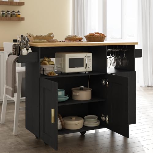 Rolling Kitchen Island Cart with Drop Leaf Countertop and Storage S311