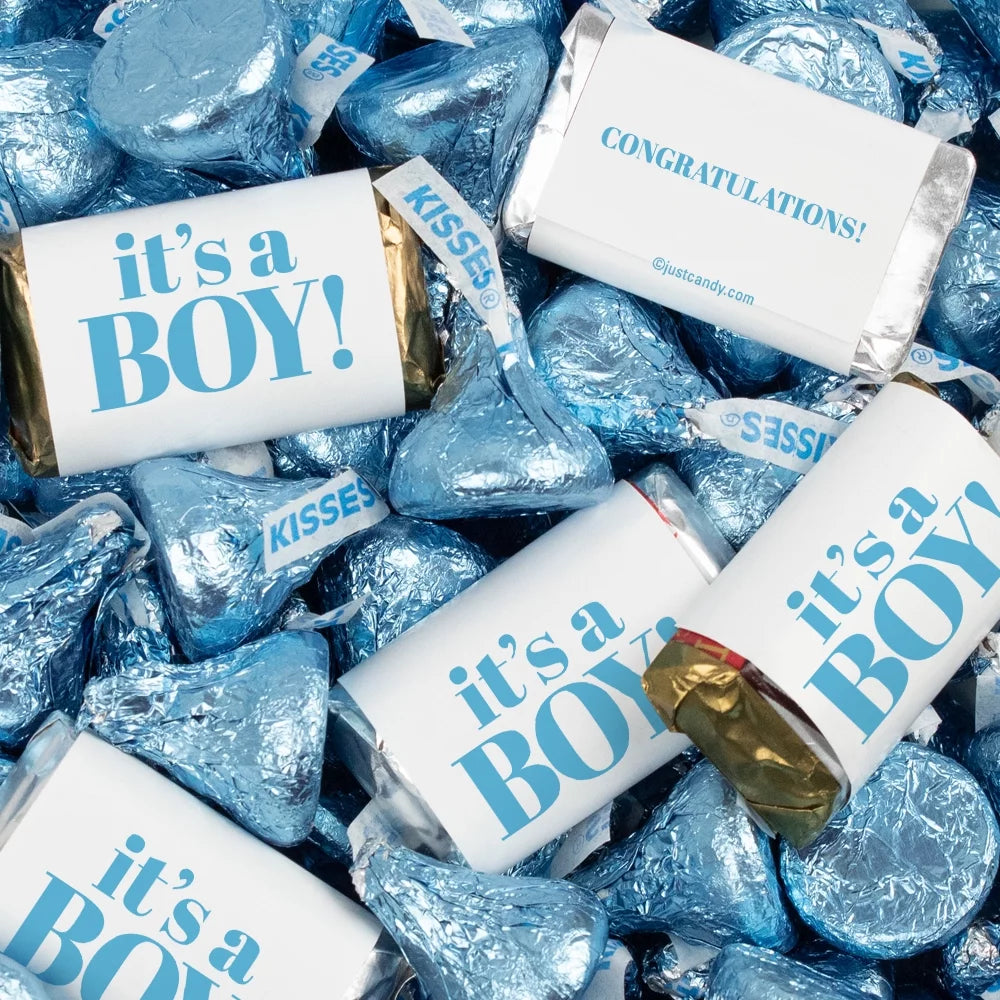 131 Pcs It's a Boy Baby Shower Candy Party Favors Miniatures Chocolate & Kisses (1.65 lbs, Approx. 131 Pcs)