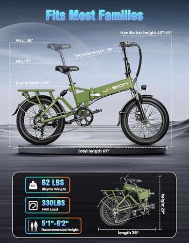 Folding Electric Bike for Adults, 1200W Peak Motor, 28MPH Max Speed, 48V 10AH Removable Battery, 20" Fat Tire M14323