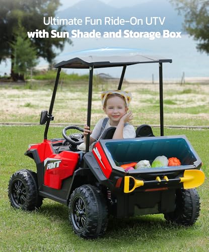 24V Ride on Car 2 Seater with Sun Shade, Dump Bed, 4WD, Pink S782676