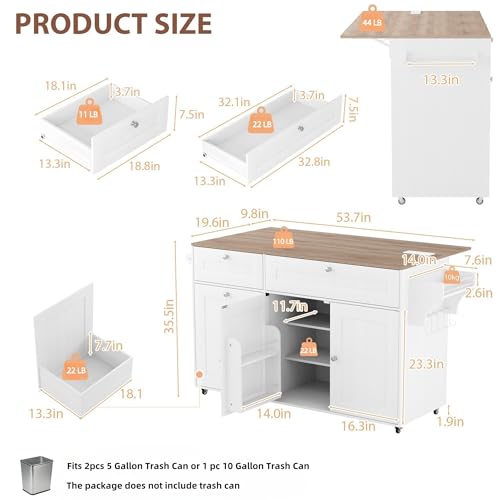 Kitchen Island on Wheels with Storage, Drop Leaf and Power Outlet I19403