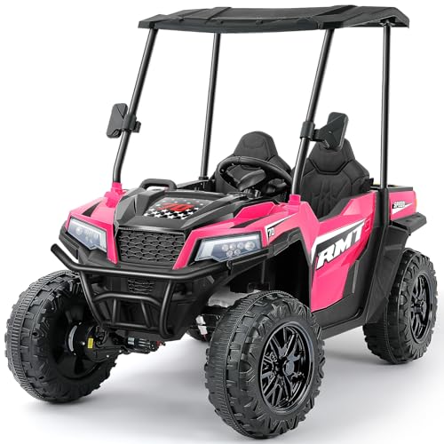24V Ride on Car 2 Seater with Sun Shade, Dump Bed, 4WD, Pink S782676