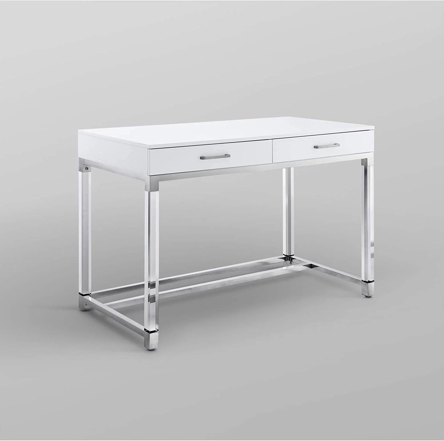 High Gloss 2 Drawers Writing Desk with Acrylic Legs and Chrome Base O46379