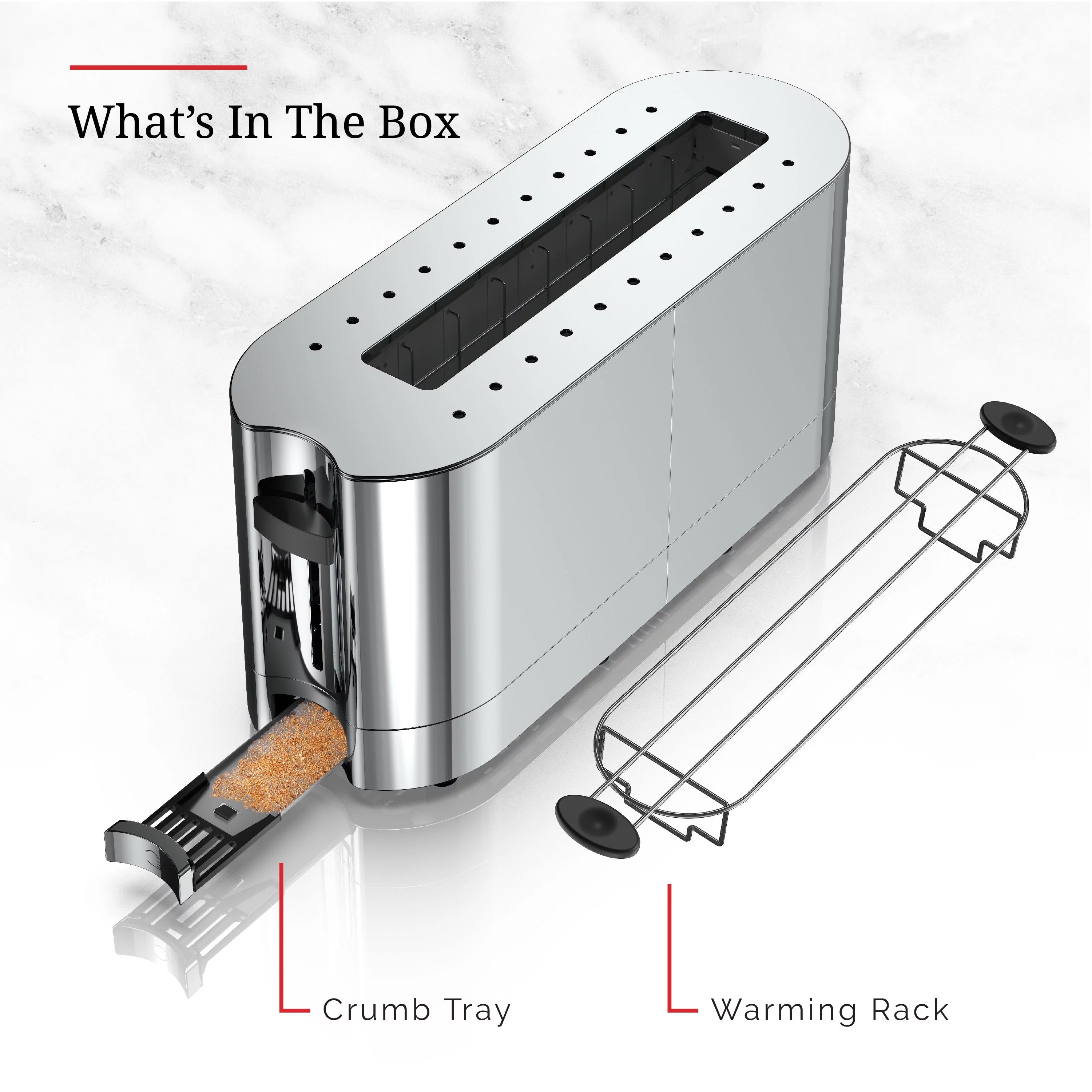 2-Slice Glass Accent Long Toaster, Black & Silver B6610
