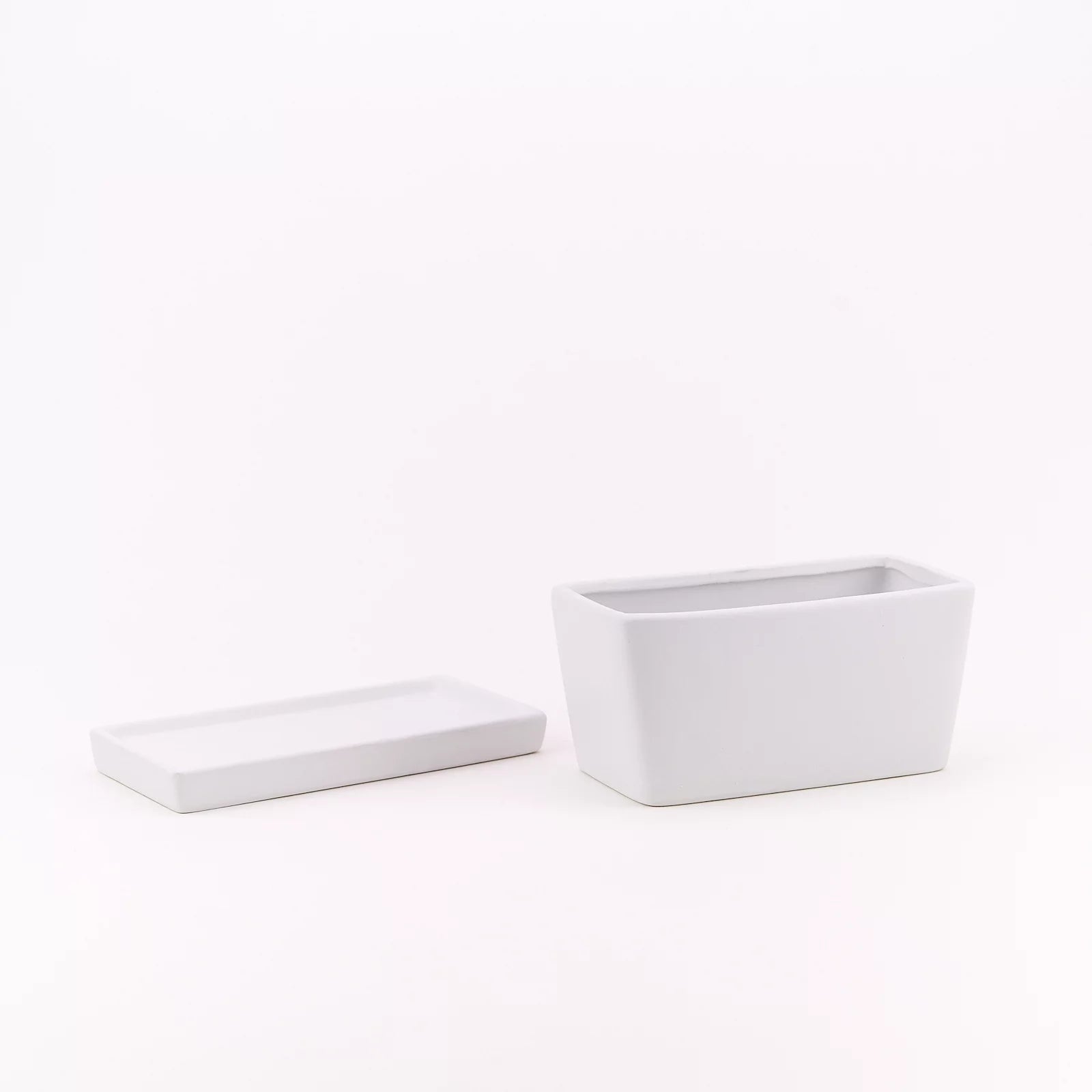 White Rectangular Ceramic Succulent Planter with Drainage Hole and Tray W471