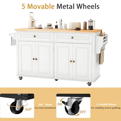 Movable Kitchen Island with Drop Leaf and Power Outlet Y932