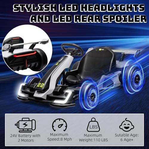 Electric Go Kart for Kids with Drift Function, Adjustable Seat, 8mph Y28704