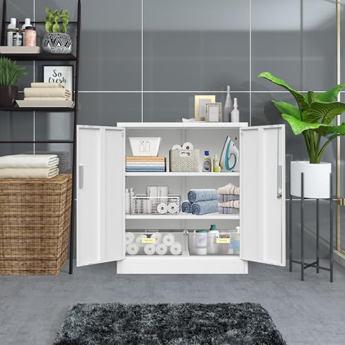 Locking Metal Storage Cabinet with Shelves and Doors, Black I112889