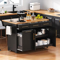 Ball & Cast Farmhouse Kitchen Island with Drop Leaf & Barn Door,Rolling Kitchen Cart on Wheels with Power Outlet,3 Large Drawers,Adjustable Shelf & Spice Rack,for Home,Kitchen,Dining Room,Black,56"