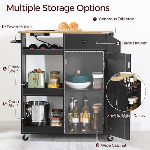 Kitchen Island with Power Outlet and Drawer, Rolling Cart on Wheels R667501