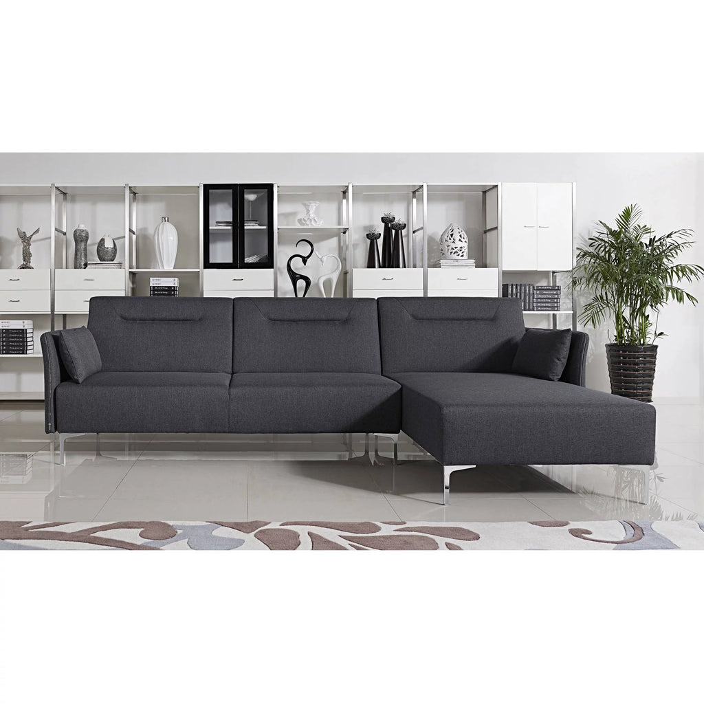 US Pride Furniture Ella Contemporary Fabric Upholstered Right Facing 2-Piece Sleeper Sectional Sofa, Black