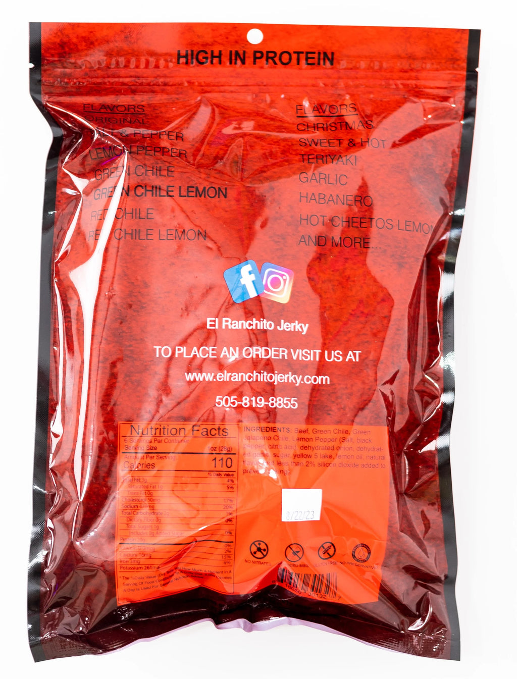 Crunchy Beef Jerky, Green Chile Lemon, 6 oz K8010