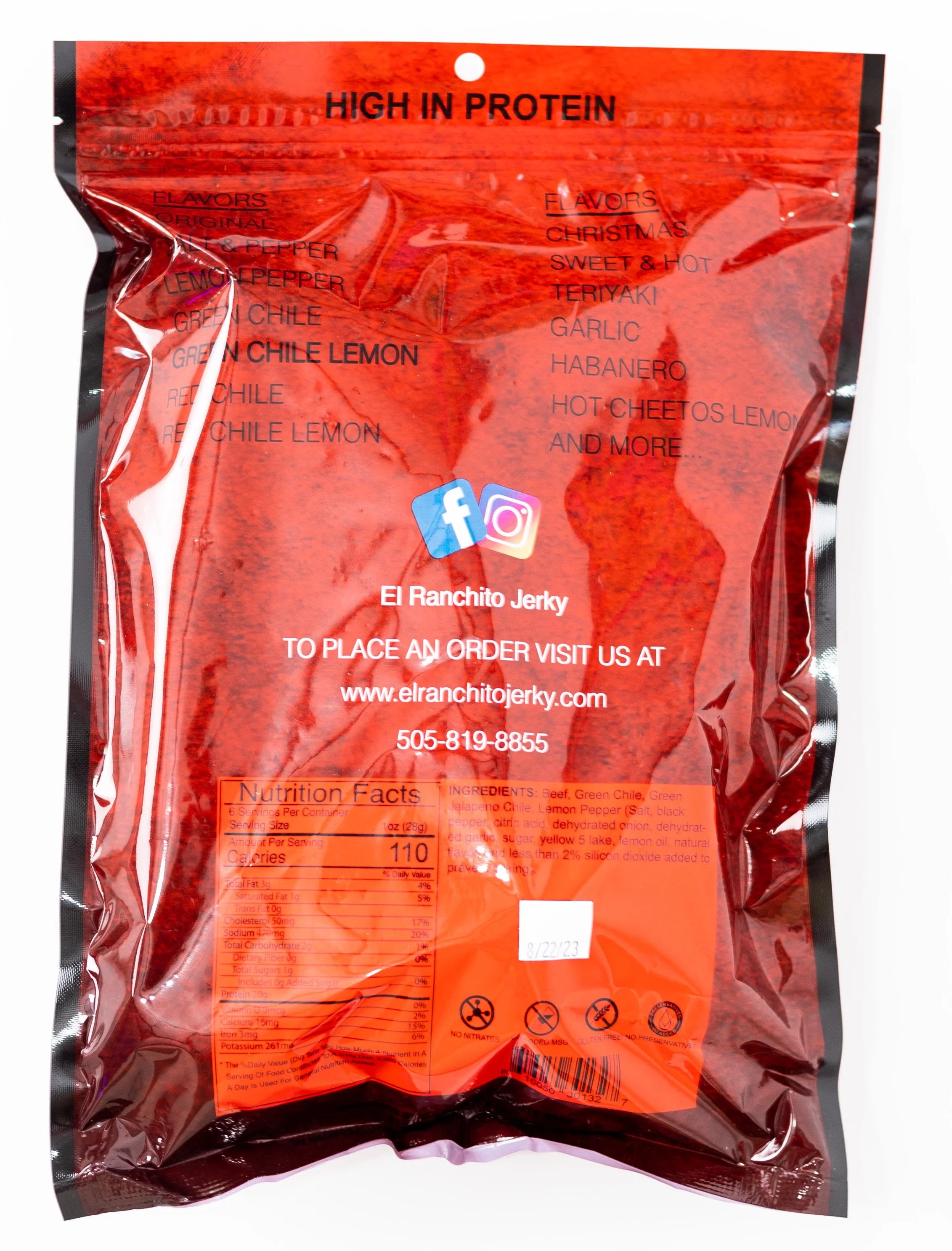 Crunchy Beef Jerky, Green Chile Lemon, 6 oz K8010