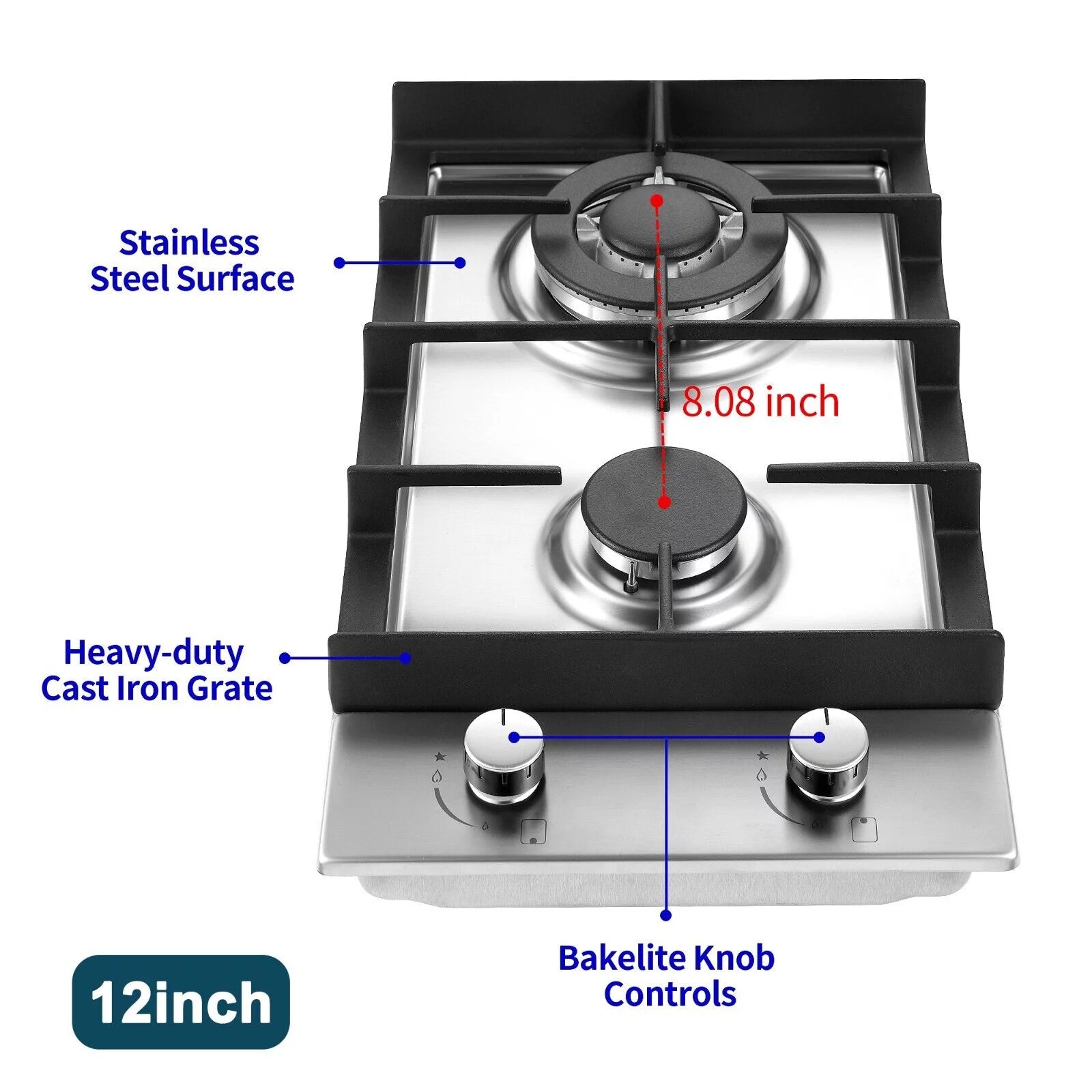 12 inch Gas Cooktop Stainless Steel NG/LPG Built-in A1442