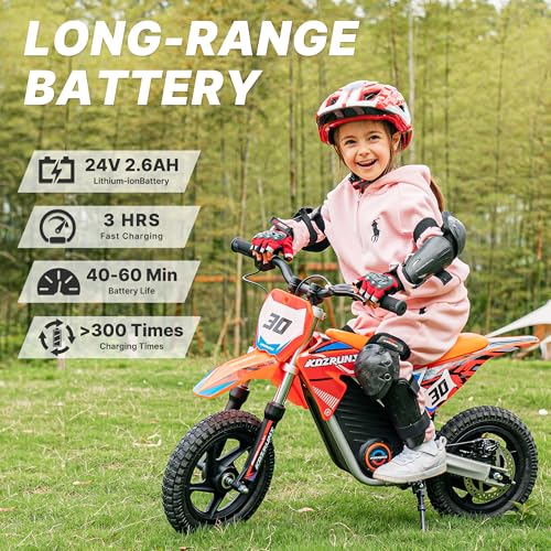 Electric Dirt Bike for Kids Aged 4-8, 350W Brushless Motor, 14'' Off-Road Tires, Blue Y255