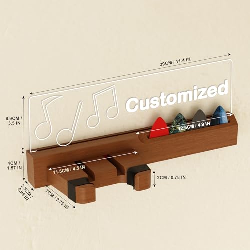 Guitar Wall Mount Stand with LED Lights, Solid Wood & Acrylic, USB-Powered F283