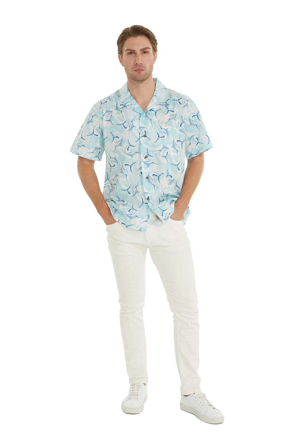 Men's Hawaiian Luau Shirt, Marlin Blue, X-Large B521