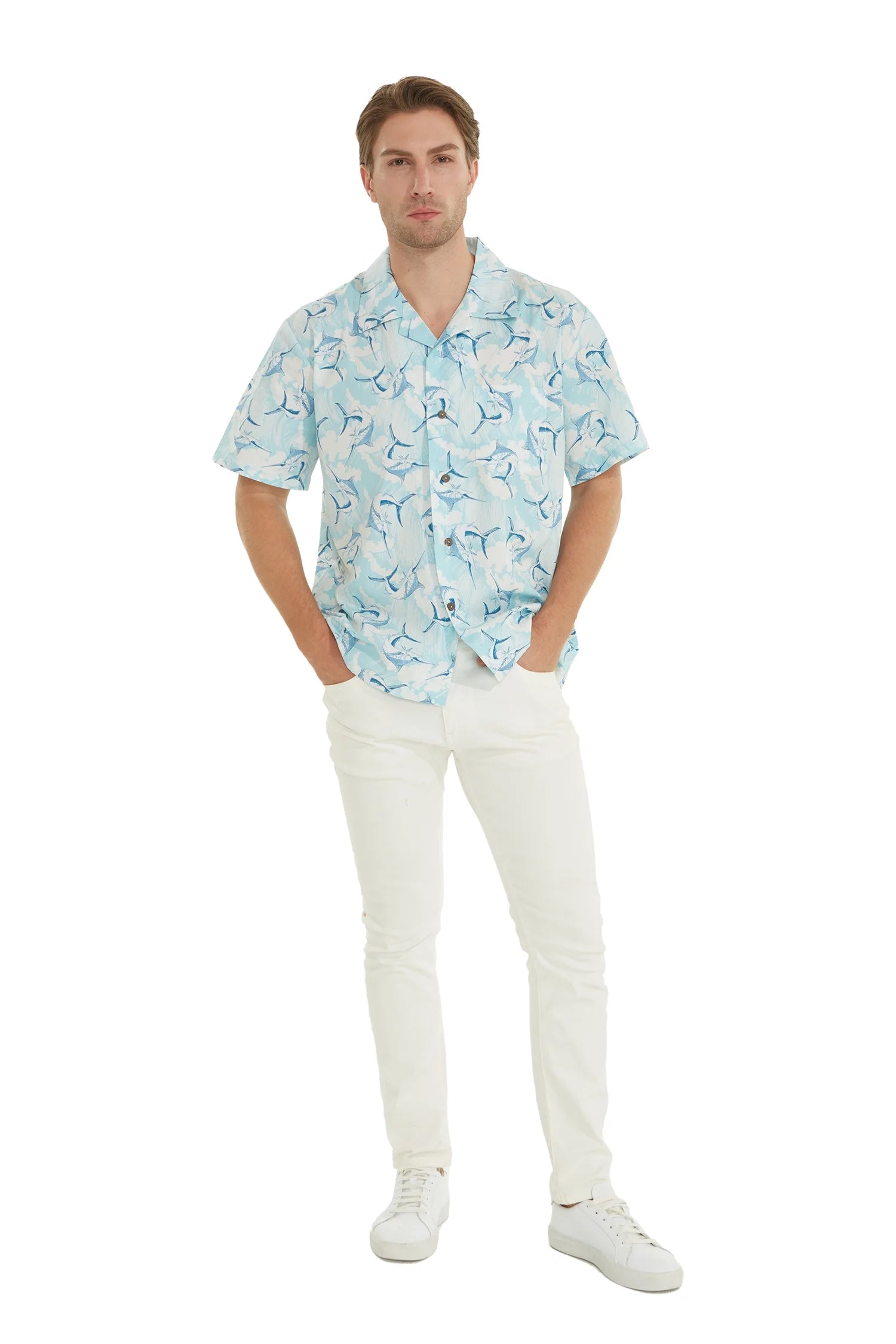 Men's Hawaiian Luau Shirt, Marlin Blue, X-Large B521