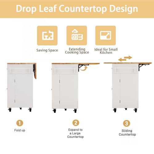 Movable Kitchen Island with Drop Leaf and Power Outlet Y932