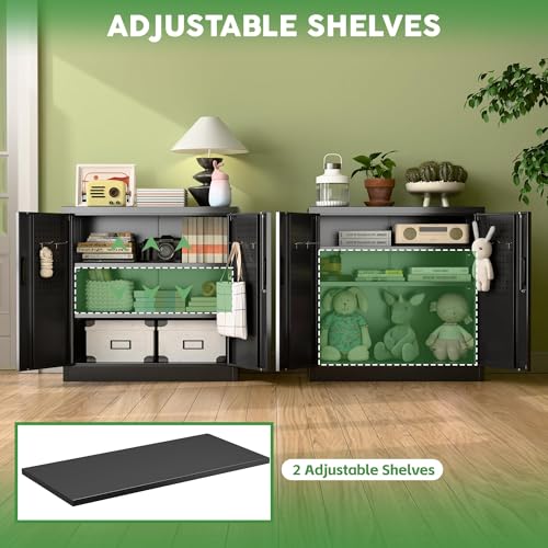 Garage Storage Cabinet with Wheels, 72" H, 2 Doors, 4 Adjustable Shelves, Black R4307