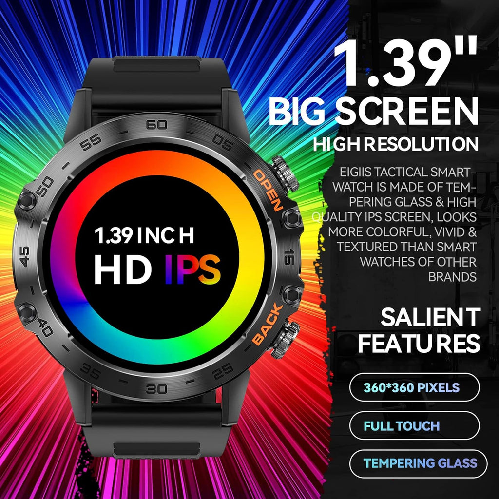 Rugged Tactical Smart Watch with HD Screen, Heart Rate Monitor, Fitness Tracker C8438
