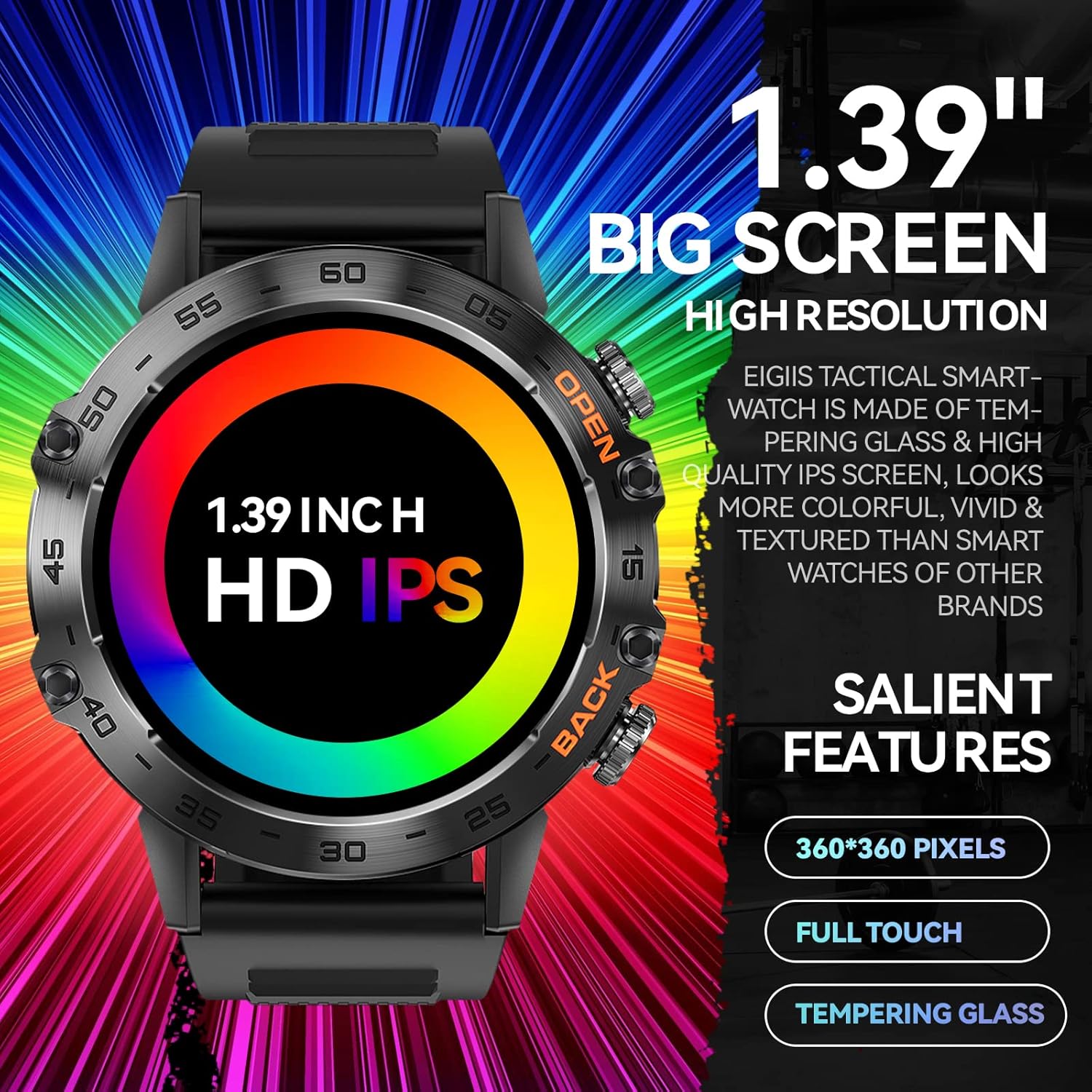 Rugged Tactical Smart Watch with HD Screen, Heart Rate Monitor, Fitness Tracker C8438