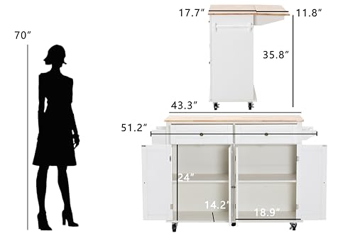 Movable Kitchen Island with Drop Leaf and Power Outlet Y932