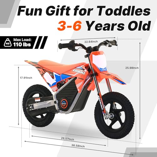 Electric Dirt Bike for Kids Aged 4-8, 350W Brushless Motor, 14'' Off-Road Tires, Blue Y255