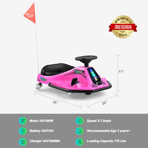 24V Electric Drifting Go Kart for Kids with Rotating Wheels, Pink D311017