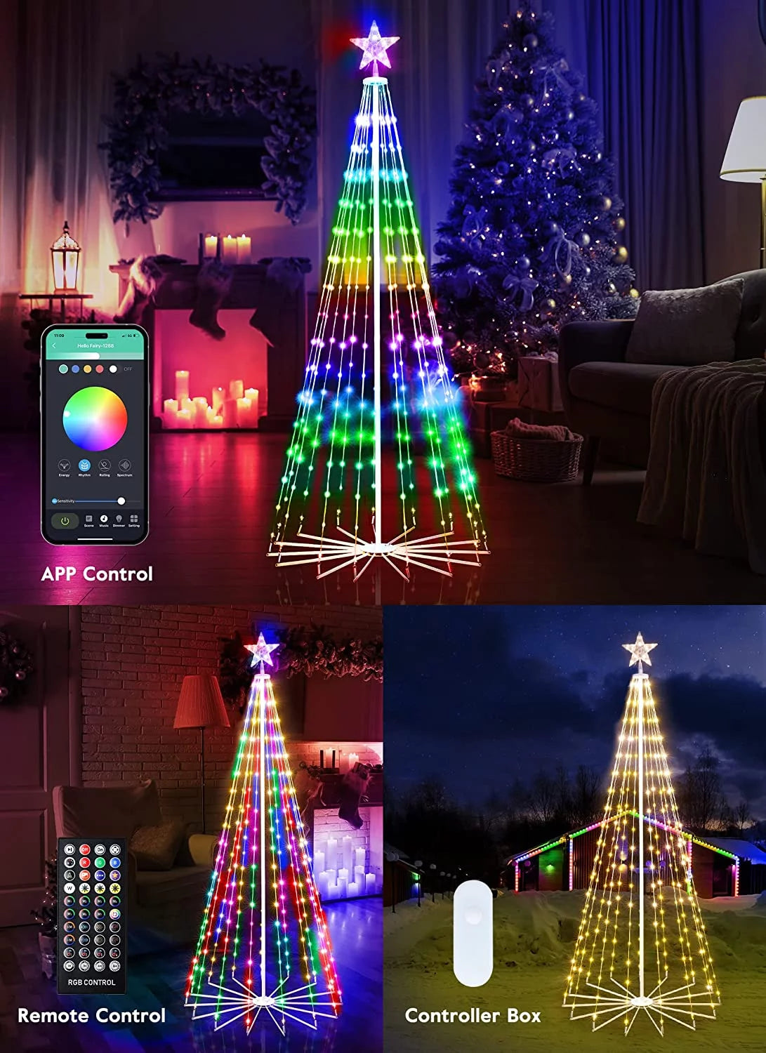 Smart Christmas Cone Tree LED Light, 6ft 265 LED Music Sync with Remote APP D332
