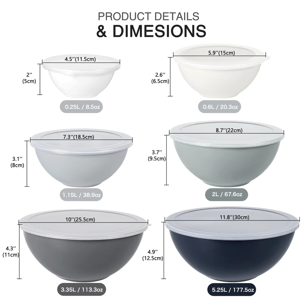 Mixing Bowls with Lids - 12 Piece Plastic Nesting Bowls Set U846