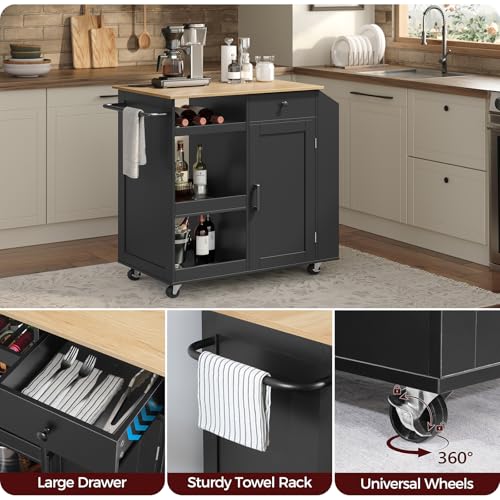 Kitchen Island with Power Outlet and Drawer, Rolling Cart on Wheels R667501