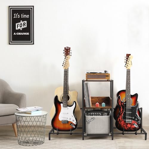 Guitar Rack, 3-Piece Floor Stand with Amp Support, Adjustable Holder for Multiple Instruments H140
