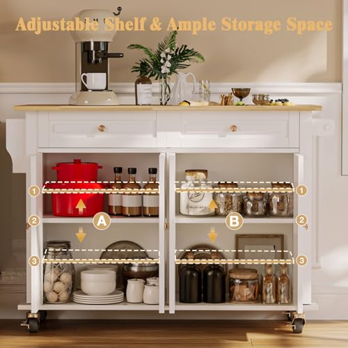 Movable Kitchen Island with Drop Leaf and Power Outlet Y932
