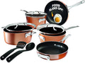 Gotham Steel Stackable Pots and Pans Stackmaster 10 Piece Cookware Set with Ultra Nonstick Cast Texture Ceramic Coating, Copper