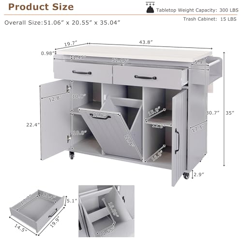 Farmhouse Kitchen Island with Drop Leaf, Barn Door and Power Outlet C3058