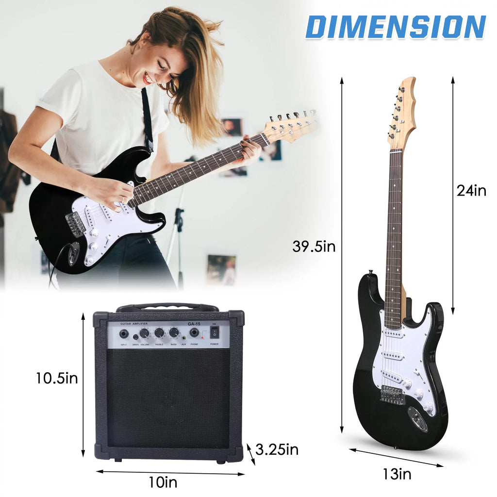 39 Inch Electric Guitar Starter Kit for Beginners with Amplifier and Accessories Q385045