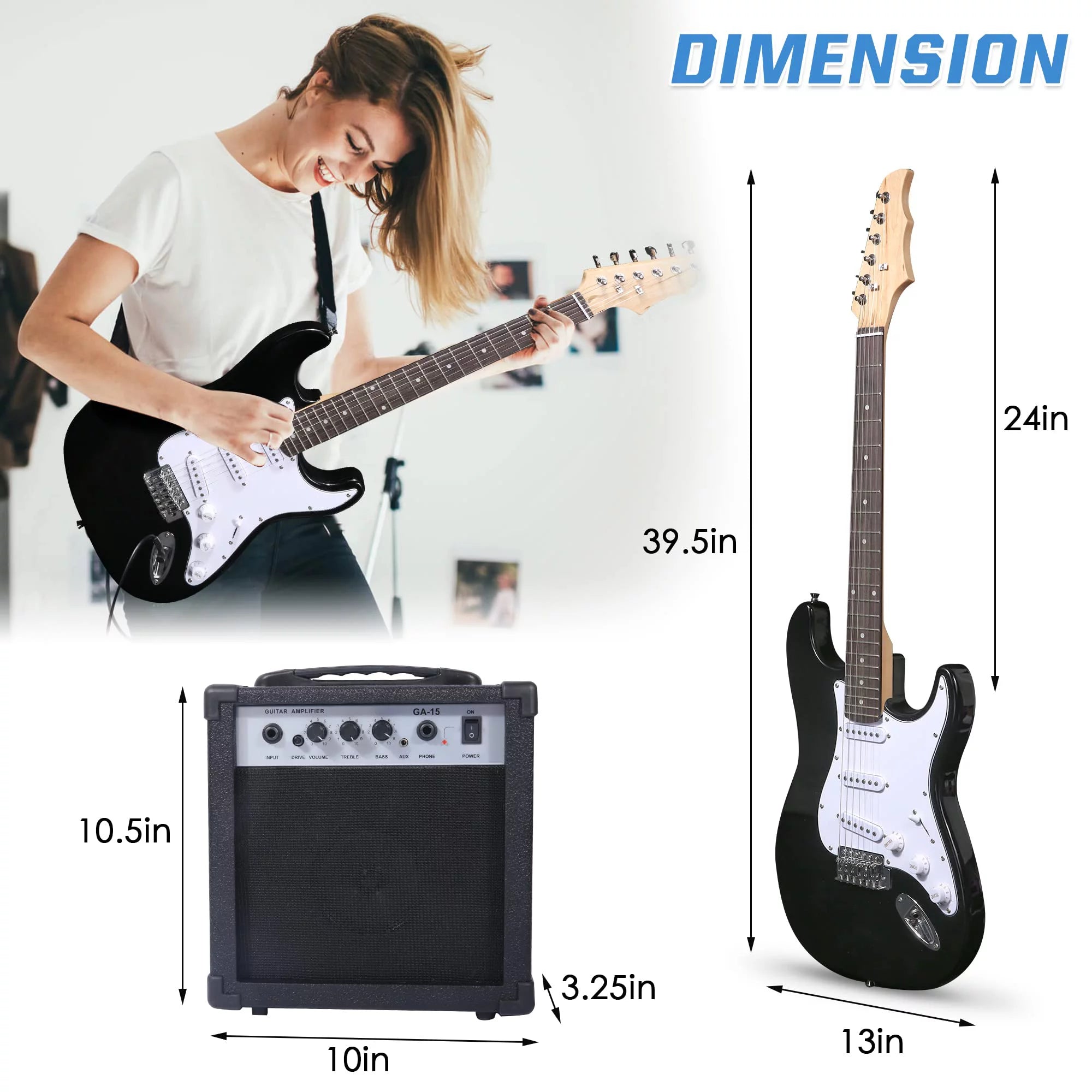 39 Inch Electric Guitar Starter Kit for Beginners with Amplifier and Accessories Q385045