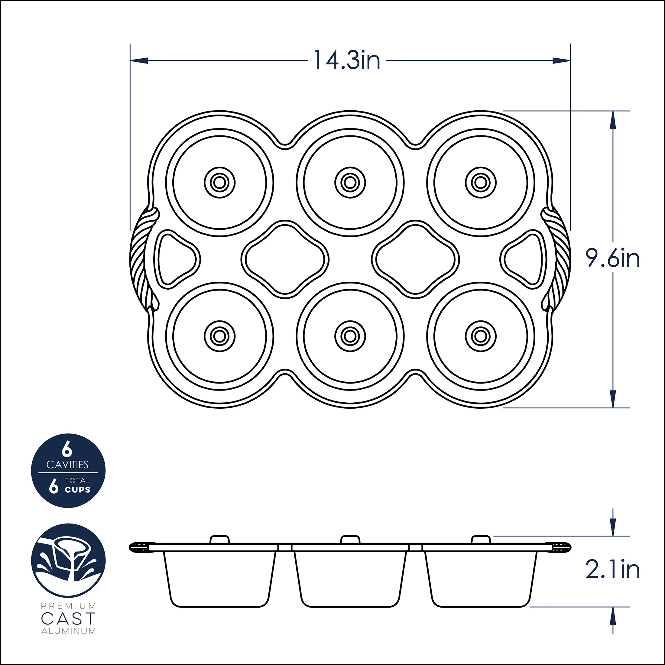 Mini Angel Food Cake Pan, 6-Cavity Nonstick Aluminum M431