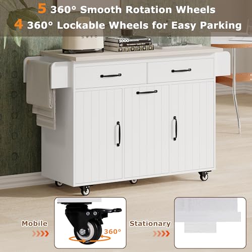 Farmhouse Kitchen Island with Drop Leaf, Barn Door and Power Outlet C3058