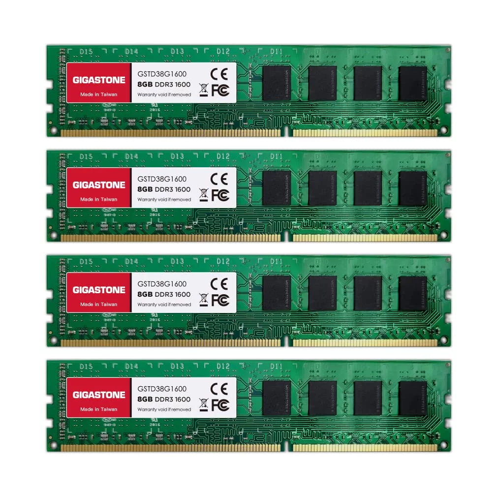 【DDR3 RAM】 Gigastone Desktop RAM 32GB (4x8GB) DDR3 32GB DDR3-1600MHz PC3-12800 CL11 1.5V 240 Pin Unbuffered Non ECC UDIMM for PC Computer Desktop Memory Module -GS-DDR3-U1600CL11-8GB-4PK-B