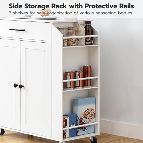 Kitchen Island with Power Outlet, Spice Rack and Drawer, Rolling Cart F495760