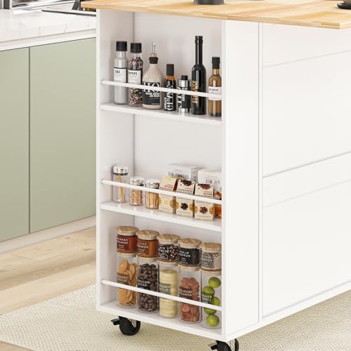 Movable Kitchen Island with Drop Leaf and Power Outlet Y932