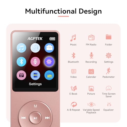 MP3 Player with Bluetooth 5.3, 1.8 Inch Screen, FM Radio, Voice Recorder O744186